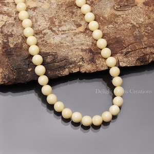 Dolomite Beaded Necklace, 8 mm Dolomite Smooth Round Beads Necklace, Gemstone Necklace, Sterling Silver, Women&#39;s Necklace, Gift For Her