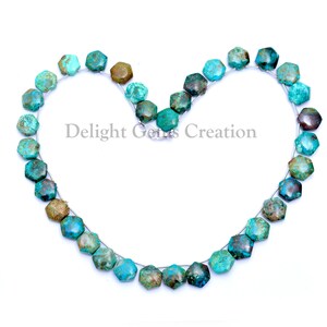 Chrysocolla Beaded Necklace, Fancy Hexagonal Gemstone, 18 Inch