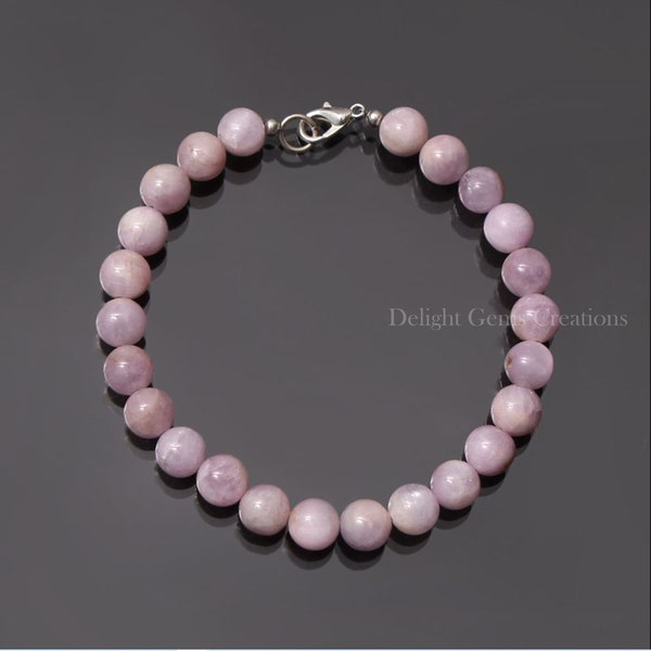 Bracelet de perles de kunzite, bracelet de perles rondes lisses kunzite de 8 mm, bracelet de pierres précieuses, bracelet perlé, vêtements de fête - bracelet cadeau de Noël