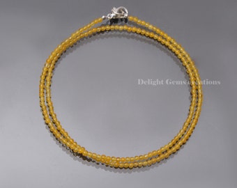 Collar de cuentas redondas lisas de ágata amarilla, collar de cuentas de piedra preciosa de ágata de 2,25 mm, collar de cuentas diminutas de ágata, joyería de ágata, regalo para ella
