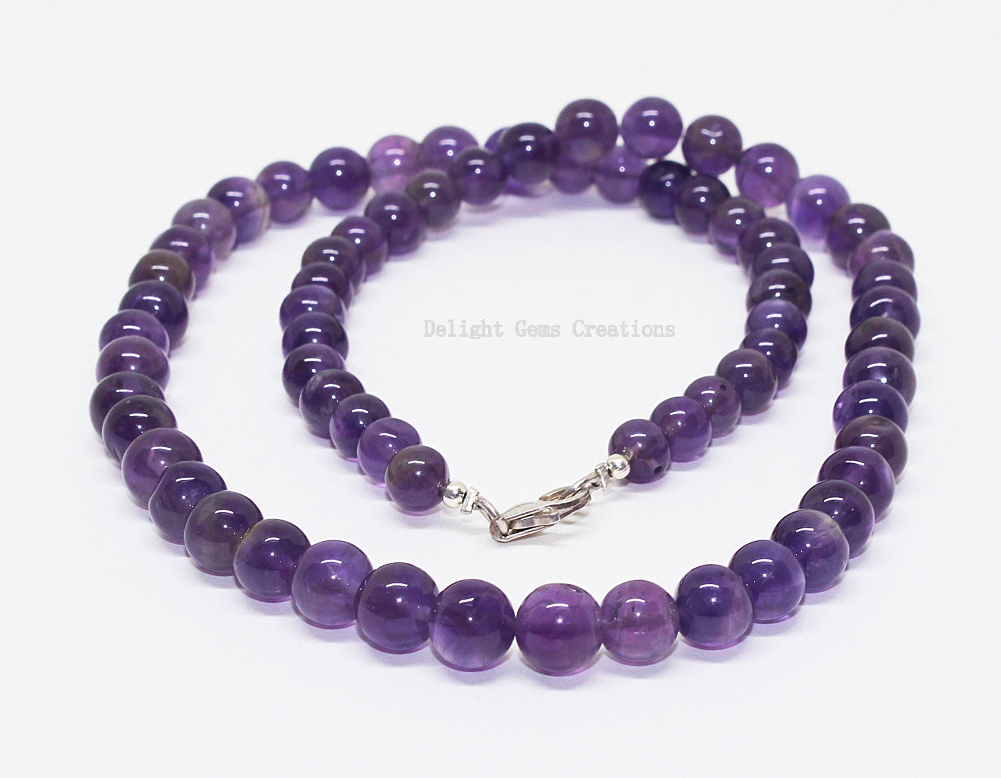 Natural Genuine Purple Amethyst Beads Beaded Crystal Necklace Vintage  Jewelry