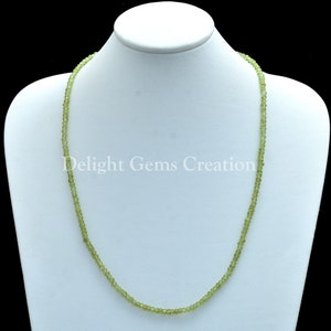 Natural Green Peridot Gemstone Beads Necklace, 3mm-3.5mm Faceted Rondelle Necklace, AAA++ Peridot Semi Precious Jewelry, Gift Necklace