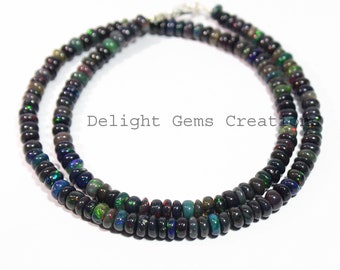 Ethiopian Opal Beaded Necklace, Black Welo Fire Opal, 18 Inch Gemstone Jewelry