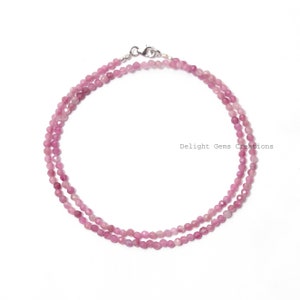 Elegant Pink Tourmaline Faceted Round Shape Beaded Necklace-925 Sterling Silver Necklace-3mm Pink Tourmaline Round Necklace-Halloween Gift