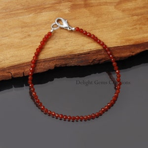 3mm-3.5mm Reddish Carnelian Beaded Bracelet, Carnelian Gemstone Micro Round Bead Bracelet, Girls-Women&#39;s Bracelet, Carnelian Stone Bracelet