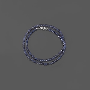 Iolite Gemstone Faceted Roundel Beads Necklace,4-4.5mm Iolite Rondelle Beaded Necklace, Handmade Iolite Semi Precious Beads Necklace Jewelry