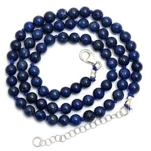 Lapis Lazuli Round Beads Necklace, 6mm Lapis Lazuli knotted Necklace, Gemstone Beads Necklace, Beaded Necklace,Unisex Birthday Gift Necklace
