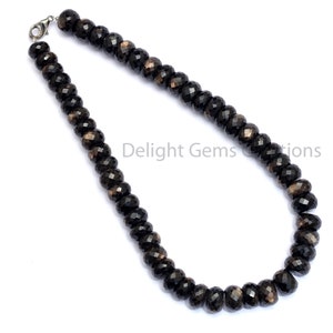 Rare Golden-Brown Sapphire Beaded Necklace, 11-12mm Sapphire Faceted Rondelle Beads Necklace, Chocolate Brown Sapphire Sparkling Necklace
