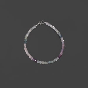 Fluorite Beaded Bracelet,4.5mm Fluorite Faceted Cube/Square Bead Bracelet , Natural Fluorite Gemstone Jewelry, Birthday Wear- Christmas Gift