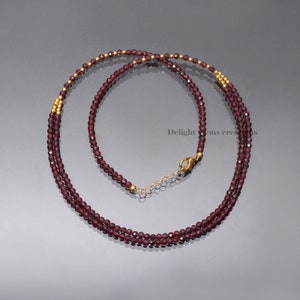 Natural Rhodolite Garnet Faceted Beads Necklace, 3mm Garnet Micro Faceted Round Beaded Necklace, Garnet Jewelry, Women Necklace,Gift For Her
