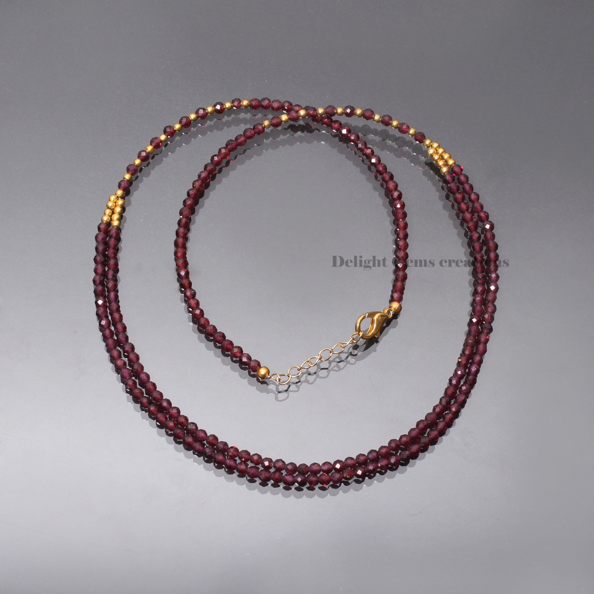 Collier Femmes Grenat Et Perles Rondes 18" - Fait Main Inde - Plaqué Or - Neuf