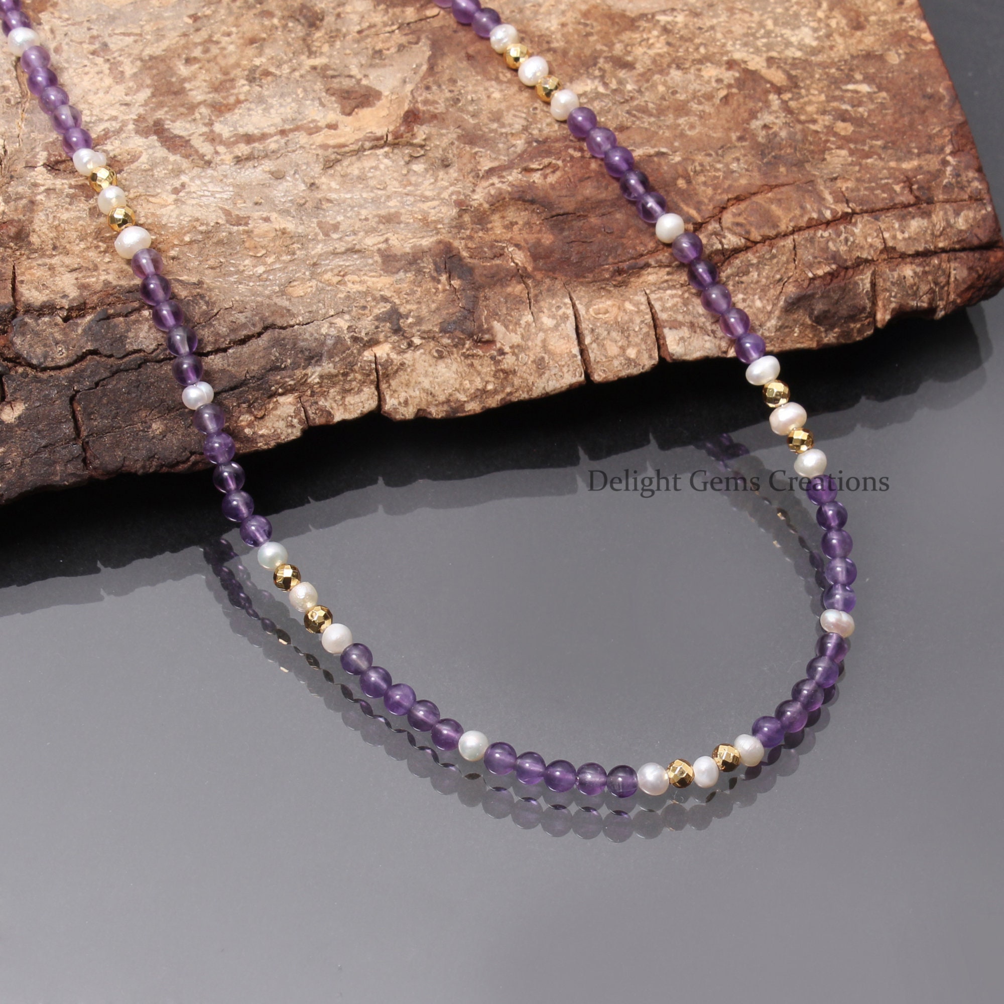 Freshwater pearl and amethyst necklace - Anne - Love Your Rocks Freshwater pearl and amethyst necklace - Anne - Love Your Rocks