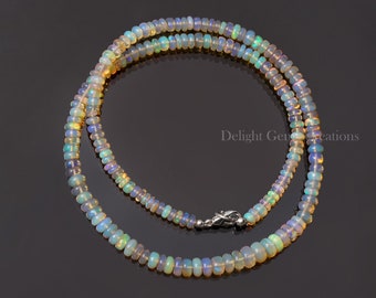 Ethiopian Opal Beads Necklace – 4.5-6mm Smooth Rondelle, 16 Inch