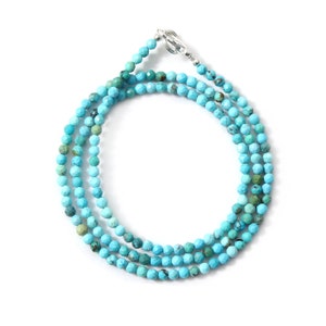 Natural Blue Green Turquoise Beaded Necklace-3mm Micro Faceted Round Beads Necklace-AAA Turquoise Jewelry-Minimalist necklace