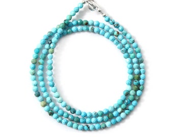 Natural Blue Green Turquoise Beaded Necklace-3mm Micro Faceted Round Beads Necklace-AAA Turquoise Jewelry-Minimalist necklace