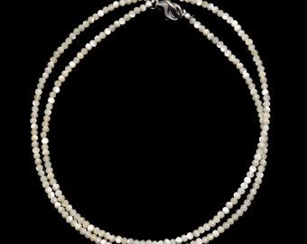 Mother Of Pearl Beaded Necklace, 2mm Pearl Micro Faceted Round Bead Necklace, Tiny Beads Necklace 16 - 36 Inch, Minimalist Necklace, Gift