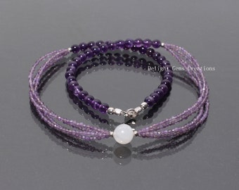 Amethyst Perlenkette, lila und rosa Edelstein, 18 Zoll