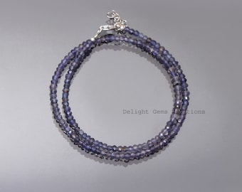 Genuine Violet iolite gemstone necklace-4mm faceted round iolite beads-choker necklace-girl anklets-designer choker design-Christmas gifts