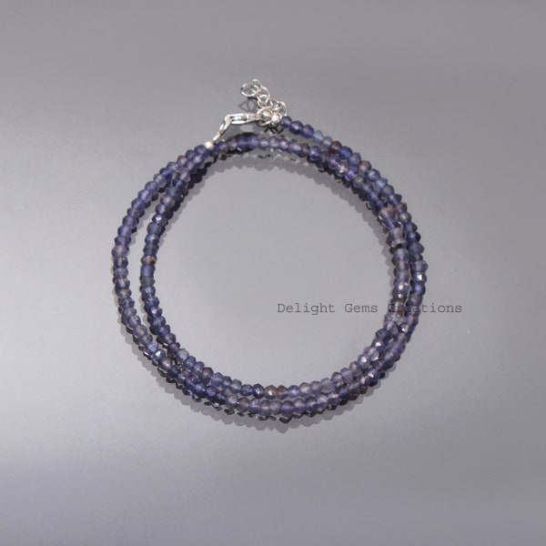 Genuine Violet iolite gemstone necklace-4mm faceted round iolite beads-choker necklace-girl anklets-designer choker design-Christmas gifts