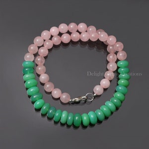 Natural Chrysoprase And Rose Quartz Necklace- 10-11mm/8.5 mm Smooth Beads Necklace, Designer Multi stone Necklace, Gift For Her