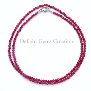 Red Quartz Micro Faceted Beads Necklace, 2.5mm Red Quartz Faceted Round Beads Necklace, Natural Quartz Gemstone Beaded  Women&#39;s tiny Jewelry