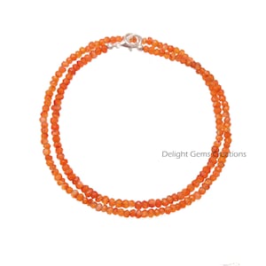 AAA Orange Carnelian beaded necklace-3.5mm Faceted rondelle orange gemstone jewelry-925 sterling silver-handmade necklace-special gifts zdjęcie 4