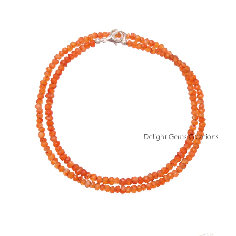 AAA Orange Carnelian beaded necklace-3.5mm Faceted rondelle orange gemstone jewelry-925 sterling silver-handmade necklace-special gifts zdjęcie 4