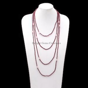 Rhodolite Garnet Endless Beaded Necklace, Garnet With Rose Quartz 40 Inches Necklace, Tiny Pretty Red Beads Women&#39; Necklace, Gift For Her