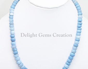 Blue Opal Beaded Necklace, Smooth Rondelle, 18 Inch