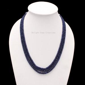 Blue Sapphire Layering Necklace, 4.5-6 mm Blue Sapphire Faceted Rondelle 3 Layer Necklace, 16-18 Inches Long Necklace, Gemstone Necklace