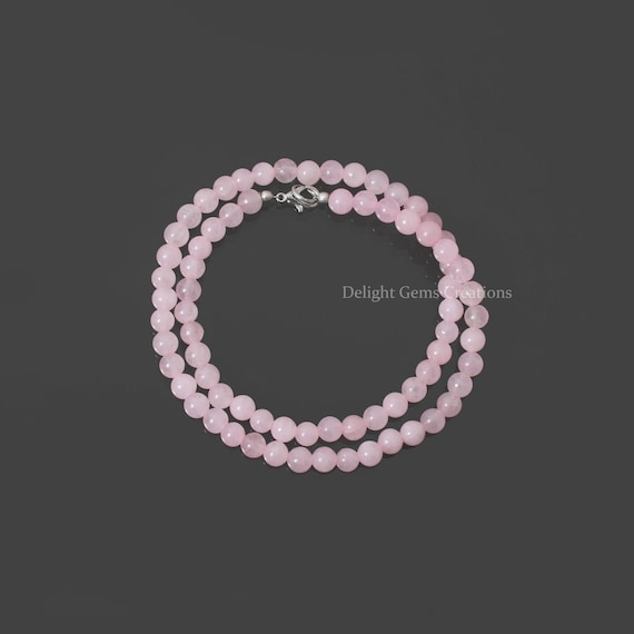 Collana In Quarzo Rosa Naturale – Lunghezza 45 Cm, Fatta A Mano, Con Chiusura In Ottone Argentato - 3