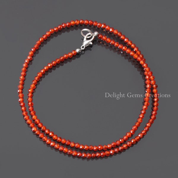 Reddish Orange Cubic Zirconia Beaded Necklace 3mm Faceted Rondell Red CZ Necklace Jewelry-Minimalist Necklace-Tiny beads Women Necklace-Gift