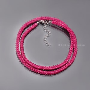 Natural Pink Ruby Quartz Bead Rope Necklace, Handmade 5mm Thick Rope Necklace, 16-36 Length