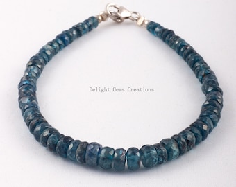 Blaues Kyanit Armband, facettierte Rondell-Edelsteinperlen, 21 cm