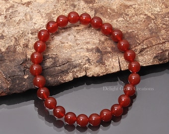Carnelian Beaded Bracelet, Natural Carnelian Stretch Bracelet, 8mm Red Carnelian Smooth Round Beads, Healing Bracelet, Stacking Bracelet