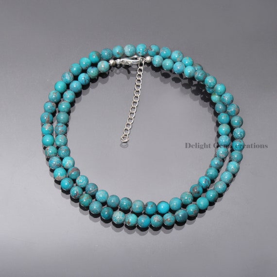 81stgeneration Bracciale in Argento Sterling 925 con Perline di Turchese Grezzo | Bracciale con Fili di Pietre Preziose Blu-verdi da Impilare | Bracciale con Perline Bohémien