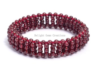 Garnet Beaded Bracelet, Stretch Bracelet, 3.5mm Garnet Smooth Round Beads Bracelet, Handmade Bracelet For Men's and Women, Thanksgiving Gift