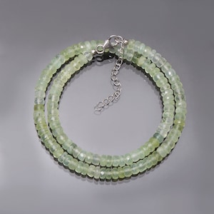 Prehnite Faceted Roundel Beads Necklace, 6mm Prehnite Gemstone Beaded Necklace, Necklace For Women, Mineral Beads Necklace 18 Inch Necklace
