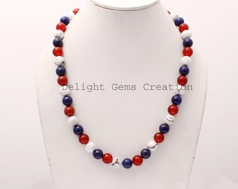 Red White Blue Baby Necklace, Independence Day Necklace, Patriotic Girl Necklace, Fourth of July Baby Necklace, 10mm Round Beads Necklace