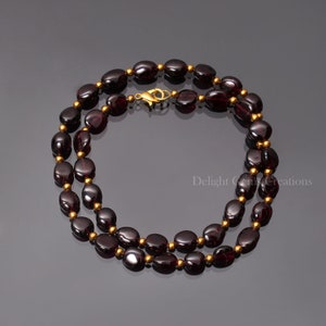 Collana con perline lisce di granato naturale AAA++, collana con perline ovali lisce di granato da 8 x 10 mm, collana con pietre preziose, collana da donna, regalo per lei