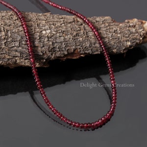 Natural Red Spinel Necklace – 2.75-4mm Smooth Rondelle Beads – Dainty Spinel Jewelry – Red Gemstone Necklace – Gift for Her