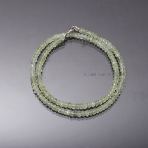 Natural Prehnite Beaded Necklace, 4.5-5mm Prehnite Faceted Rondelle Beads Necklace, Prehnite Gemstone Necklace, Handmade Statement Necklace
