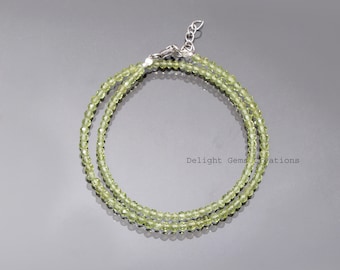 AAA++ peridot beaded choker necklace-3mm faceted round gemstone jewelry-choker necklace-women anklet-handmade necklace-bridesmaid gifts