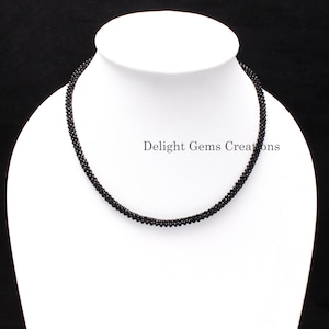 Black Spinel Hand Woven Beaded Necklace, 2mm Micro Faceted Black Spinel Round Bead Necklace, Hand Woven Black Bead Necklace Jewelry