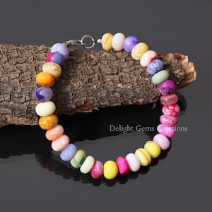 Multi Color Opal Beaded Bracelet, 9mm Opal Smooth Rondelle Beads Bracelet, Opal Jewelry, Multi Color Candy Opal Handmade Necklace 16-24&quot;Inch