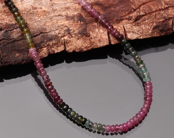 AAA++ Multi Tourmaline Necklace, 3.5-4mm Natural Watermelon Tourmaline Smooth Rondelle Bead Necklace, Semi Precious Gemstone, Gift For Her