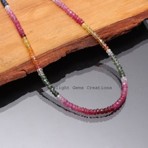 Natürliche Multi Saphir Perlenkette, 3.5-4mm Multi Farbe Saphir facettierte Rondelle Perlenkette, September Geburtsstein funkelnder Schmuck