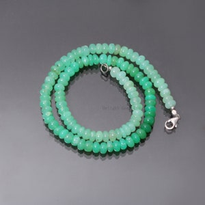 Collier de perles de chrysoprase vert menthe 100% naturelle, collier de perles rondelles de chrysoprase lisses de 7 mm, collier de perles de pierres précieuses, 16-24 pouces