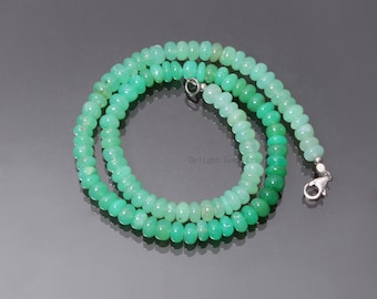 Natural Mint Green Chrysoprase Beaded Necklace, 7mm Rondelle Gemstone