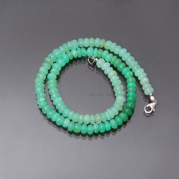 Natural Mint Green Chrysoprase Beaded Necklace, 7mm Rondelle Gemstone